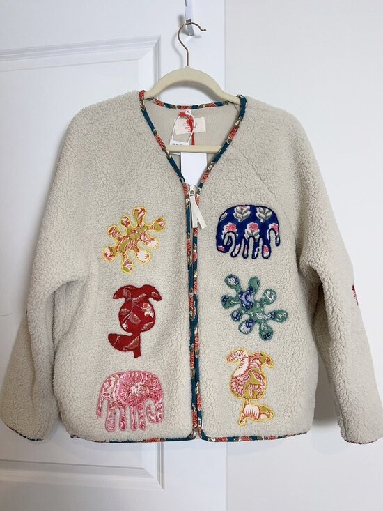 Handmade Jackets & Blazers - NWT Nepal Handmade Fleece Jacket Oversized Boho Ethnic Appliqué Coat